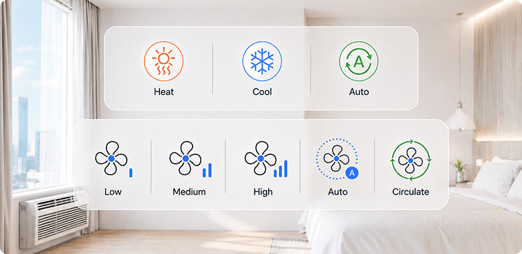 ptac temperature mode fan control