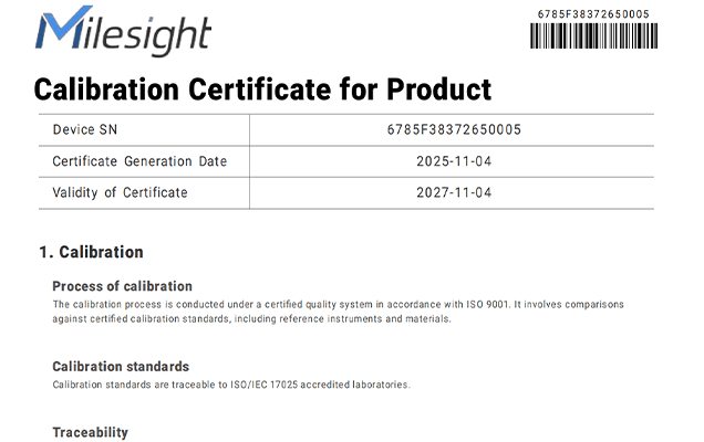 milesight temperature humidity calibration report sample