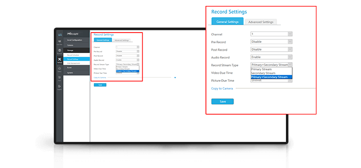 NVR dual stream recording