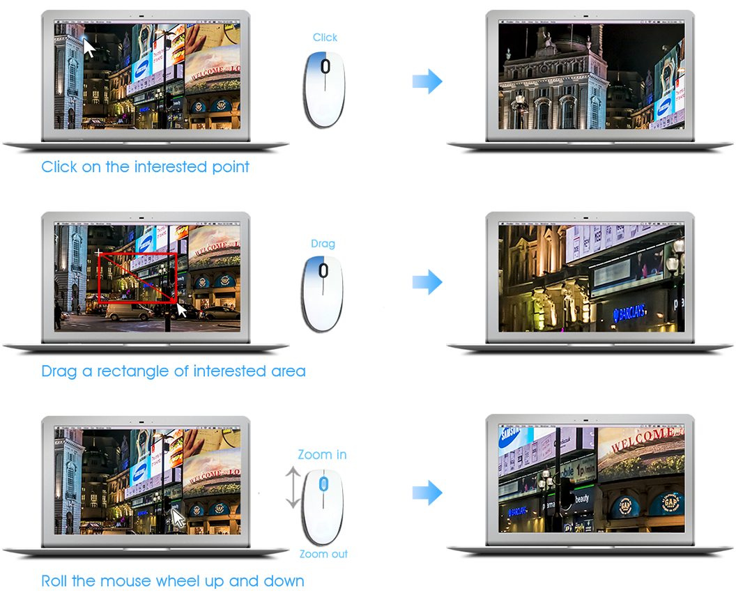3d Show how Milesight H.265 Mini (PoE) PTZ Bullet Network Camera's 3D Positioning function works via the use of a mouse