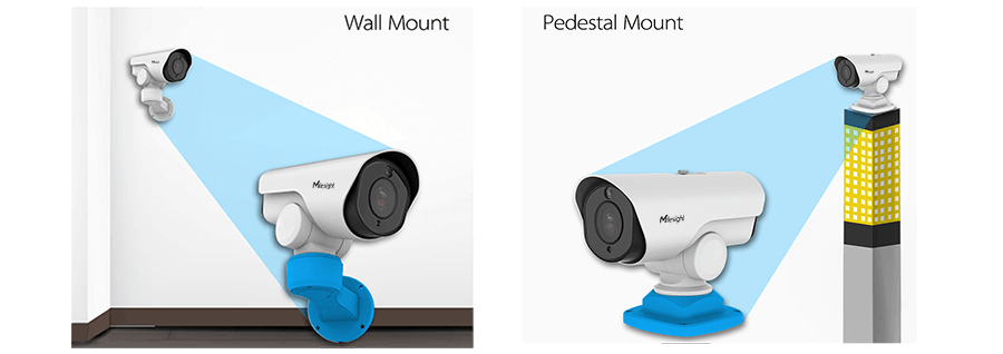 pedestal Milesight H.265 Mini (PoE) PTZ Bullet rotates on a 360° endless pan