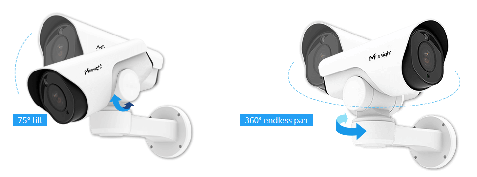 Milesight H.265 Mini (PoE) PTZ Bullet rotates on a 360° endless pan