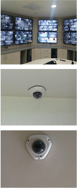The control center and Milesight Vandal-proof Mini Dome Network Cameras on the wall.
