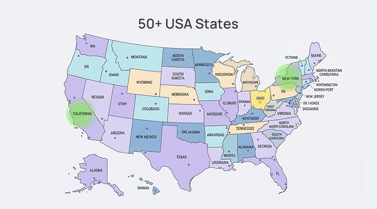 over 50 usa states