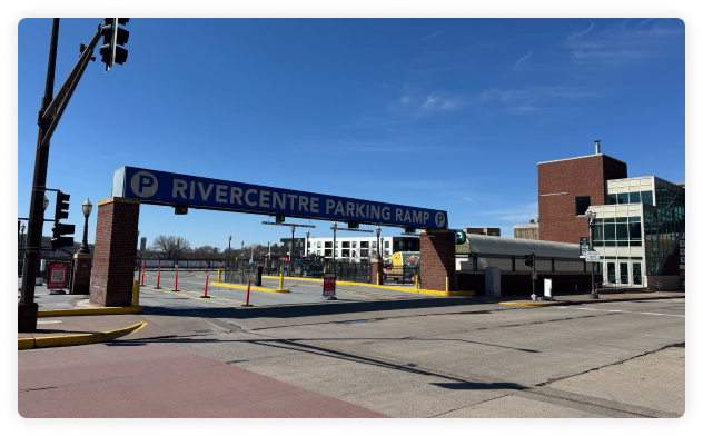overview RiverCentre parking ramp entrance in Minnesota