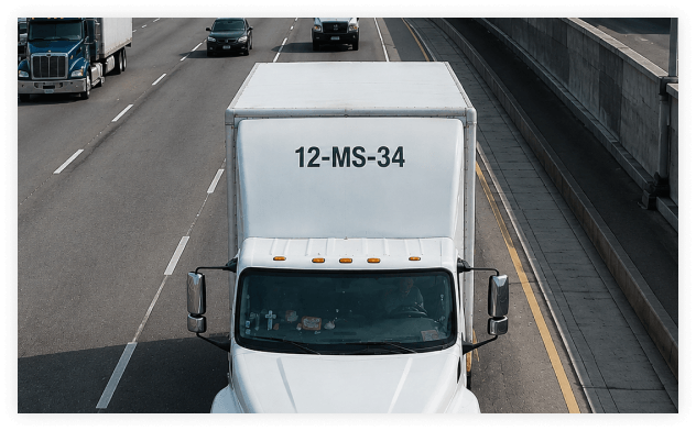 overview truck Truck with a special identification code painted on its roof