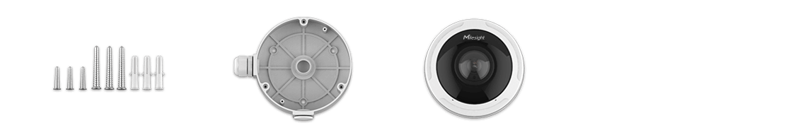screws, junction box and fisheye camera