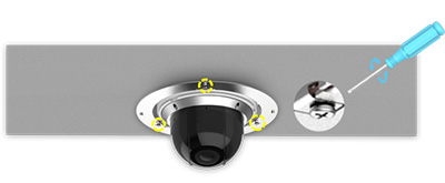 19 Recessed Mount with Mini PTZ Dome Camera installed in the wall
